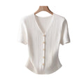 european and american cross-border e-commerce new v-neck knitted short-sleeve shirt solid color loose-fit base layer summer top