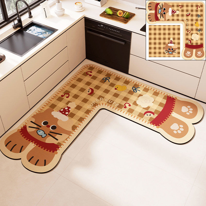 Kitchen floor mat corner l-shaped non-slip oil-proof mat diatom mud absorbent foot mat stain-resistant wipeable no-wash corner carpet