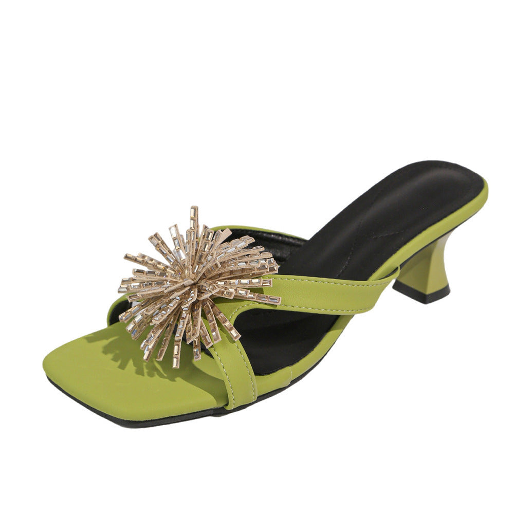 2026new arrival crystal fireworks fairy shoes thick heel sandals outwear sandals women's shoes fashionelegant one-line slippers