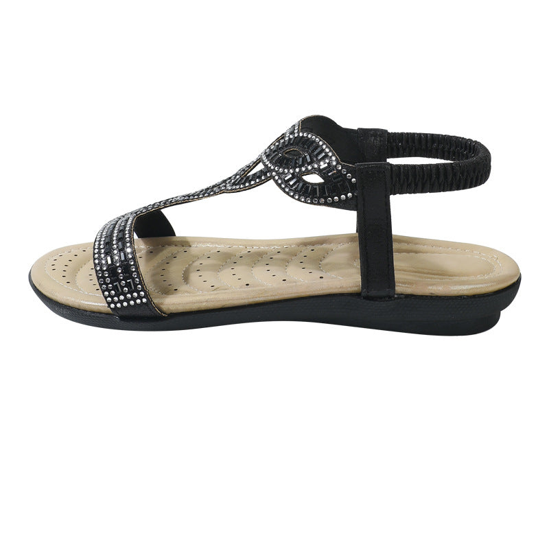 2025 summer new arrivals: plus size rhinestone flat sandals - european & american style chunky platform thong beach sandals