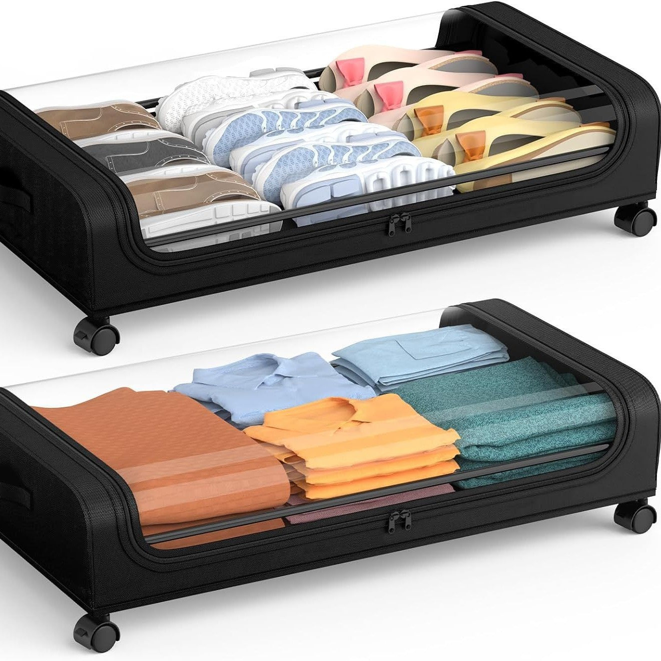 square bed bottom rack under bed clothing shoes quilt book storage box wheeled mobile trolley