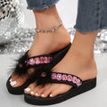 2024 summer casual rhinestone flip-flops women's turkey feather flat sandals real fur elegant lazy beach slippers trendy