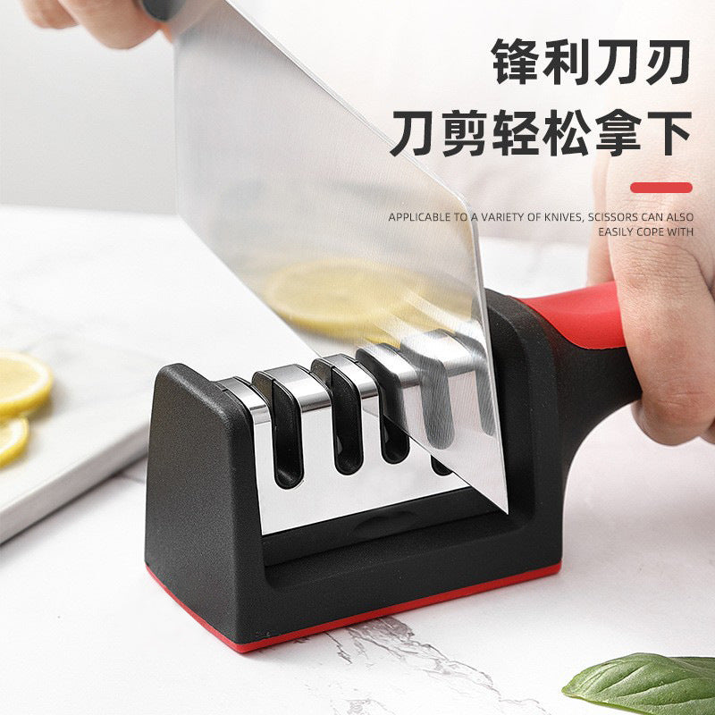 Multifunctional knife sharpener - home sharpening stone, quick knife sharpener, fixed-angle scissor & cleaver sharpener, fully automatic edge sharpening, portable