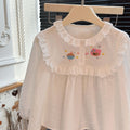 New girls' autumn outfit: versatile white embroidered shirt - korean style casual, fashionable, and trendy children's wear