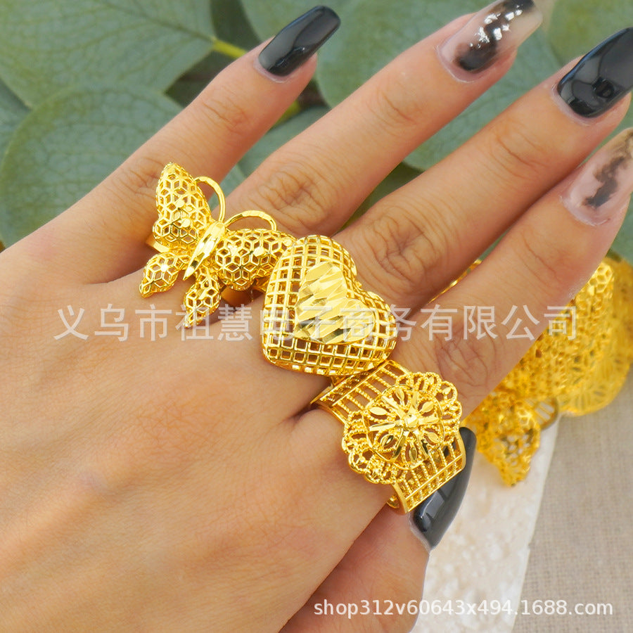 Middle east dubai new arrival cuff bracelet ring nigerian wedding bride flower heart shaped bracelet jewelry