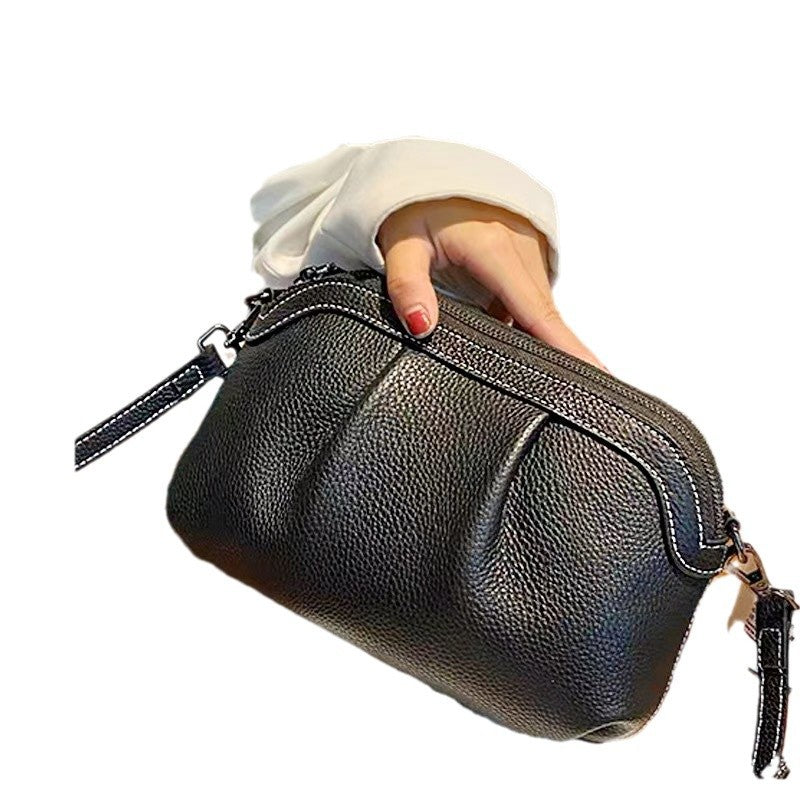 New arrival casual women's bag with first-layer cowhide, shoulder cross-body medium bag, women's handbag, large capacity three shoulder straps