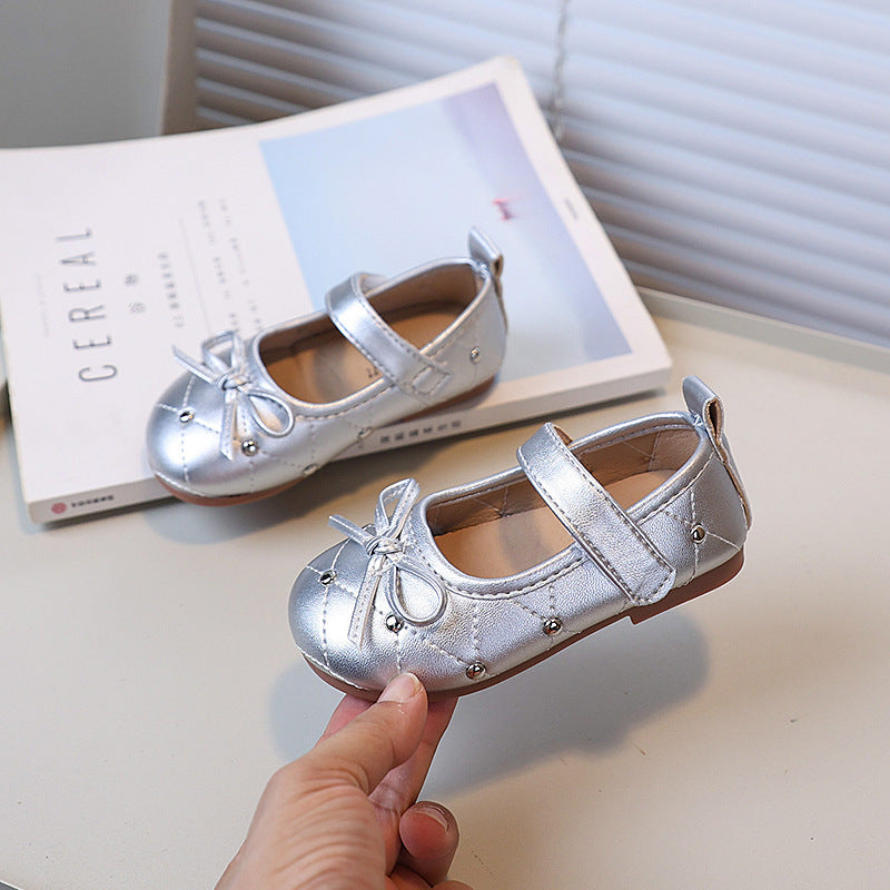 Vancahao kids' leather shoes -  autumn new collection, korean style, sweet bow princess shoes for little girls, soft sole