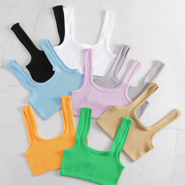 New nylon sports thread square neck short yoga vest fitness underwear with high elastic and comfortable single-layer bra