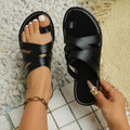 European and american export plus size retro 26 flat bottom toe slippers women's cross-border outwear one strap cross beach sandals