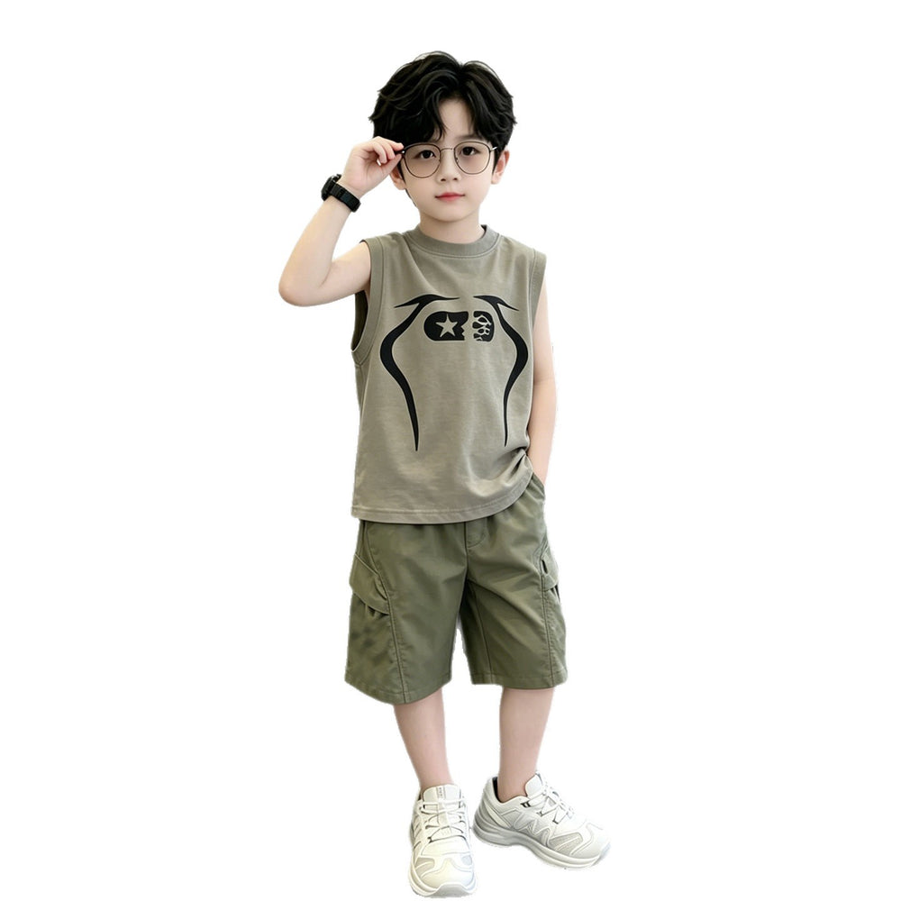 Boys'  summer new sleeveless tank top and shorts casual two-piece set - lightweight style for mid-to-large children