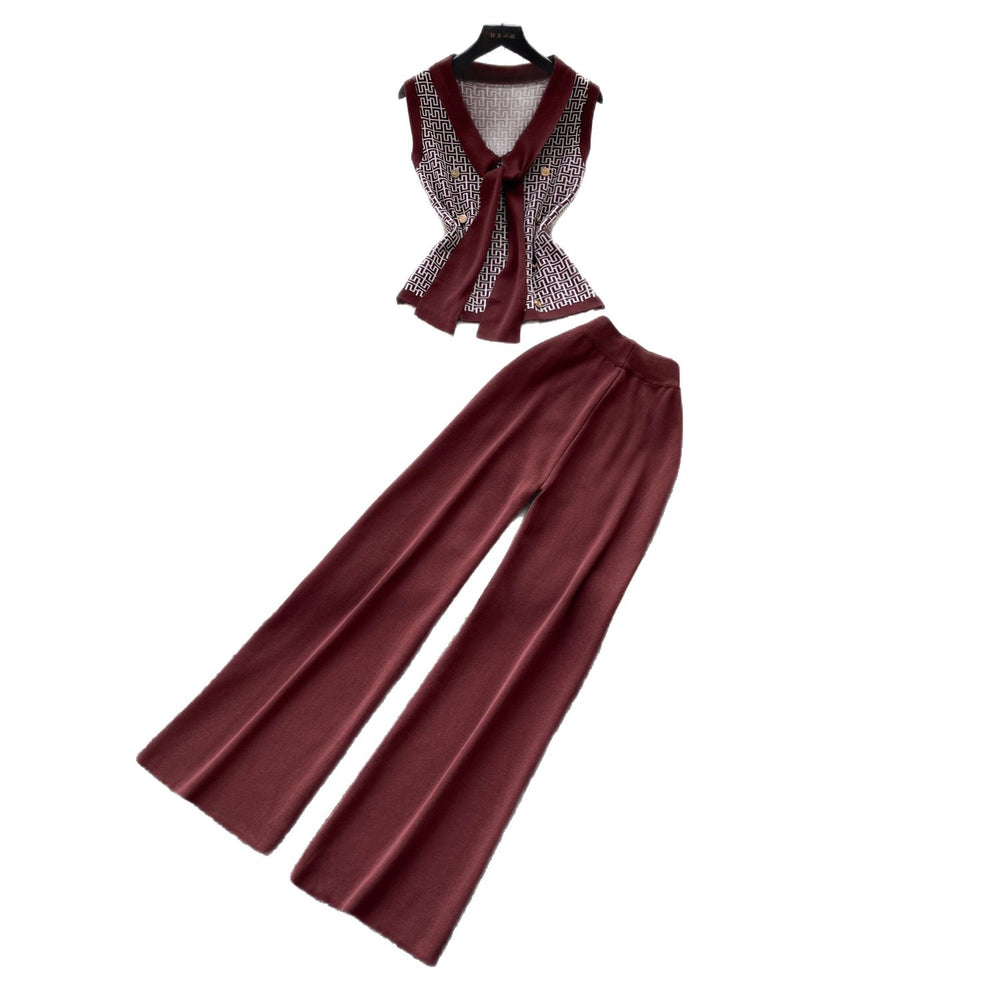 Korean style commute v-neck tank top & wide leg pants two-piece set - women's summer slimming, figure-flattering, high-end fashion outfit