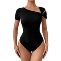 Summer women's asymmetrical one-shoulder twist knot short sleeve slim-fit bodysuit - versatile top for layering or wearing solo - european & american style - cross-border fashion