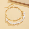 Simple and elegant special-shaped imitation pearl necklace, cool style multi-layer chain necklace, fashion cross-border