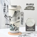 Ink style national trend portable thermos cup chinese style double drinking lid coffee cup 316 stainless steel ceramic liner water cup