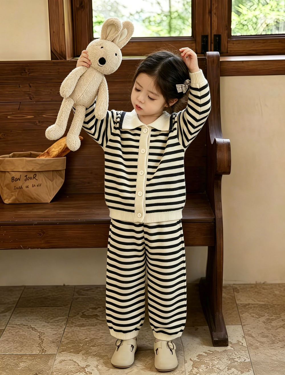 Girls' knitted sweater two-piece set - new autumn/winter collection - striped pants outfit for baby girls