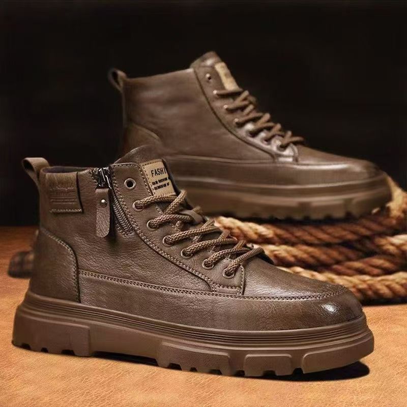 Soft sole 2025 spring new martin boots retro men's shoes work high-top leather shoes non-slip work boots casual ankle boots
