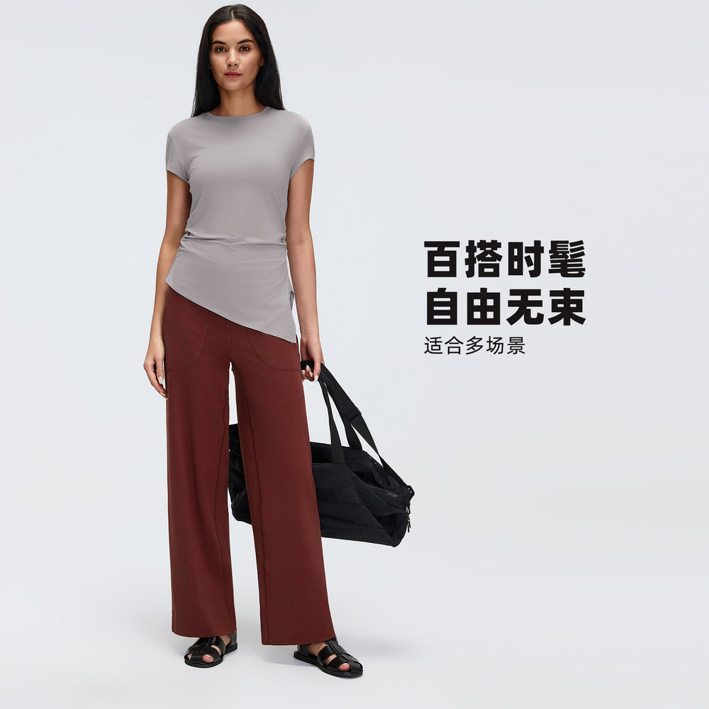 Summer crew neck activewear short sleeve women's ruched waist slimming yoga top running fitness t-shirt d26071
