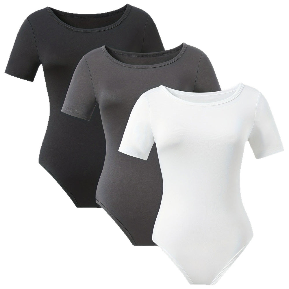 girl's one-piece jumpsuit, european and american style, round neck, short-sleeved, black, white, and gray color block base layer top, children's yoga outfit three-piece set