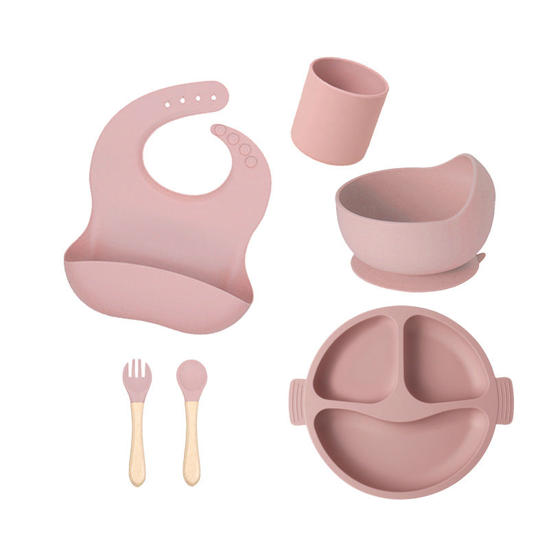 Factory customized LFGB silicone children's tableware 6-piece set, infant food grade beech silicone feeding tableware