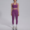 double-sided nylon pure color cross-back tight nude sportswear suit running fitness yoga suit suit