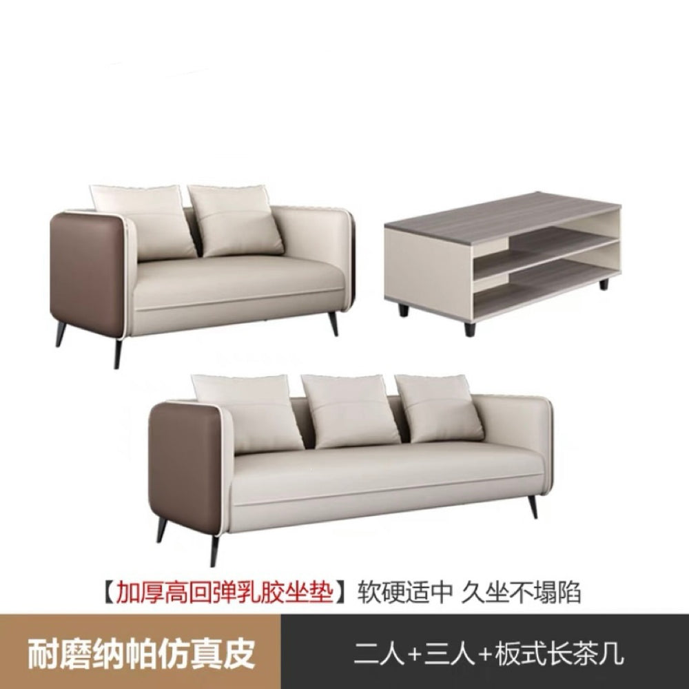 Business reception area, meeting & negotiation zone, executive office: genuine leather office sofa & coffee table set with latex cushion accessories