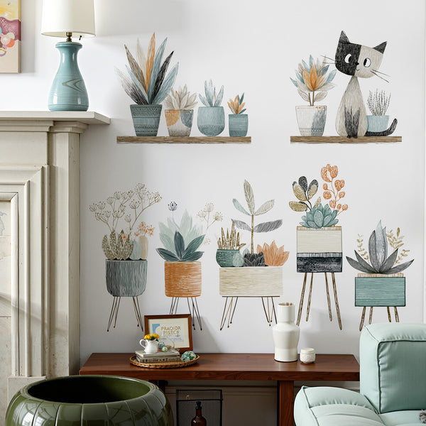 Flowers potted plants removable wall stickers mall window glass window stickers baffle potted plant paintings  delivery 69149