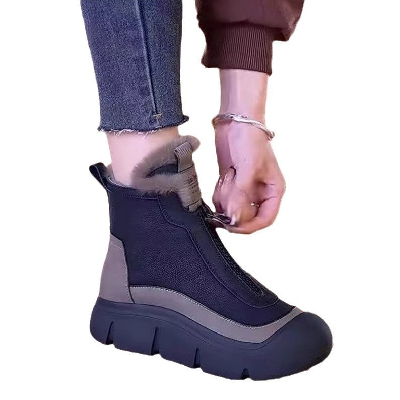 Fleece-lined warm leather boots & cotton boots - new 2026 winter collection - chunky sole, high-top snow boots for moms - lightweight, soft sole ankle boots