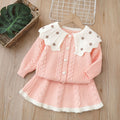 Girls' knitted sweater dress set - two-piece outfit, new autumn/winter  collection, handmade floral cardigan top and skirt set for little girls