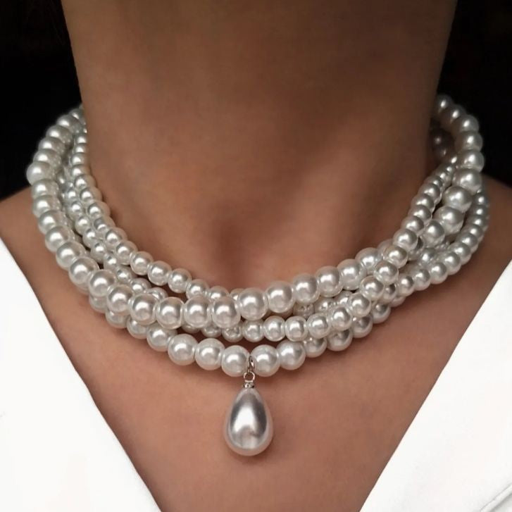 Pearl stacking necklace wholesale european and american cross-border jewelry multi-layer retro irregular water drop pendant beaded neck jewelry for women
