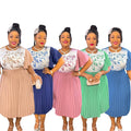 Aliexpress women's printed dress african cross-border trade new style maternity plus size pleated skirt with belt