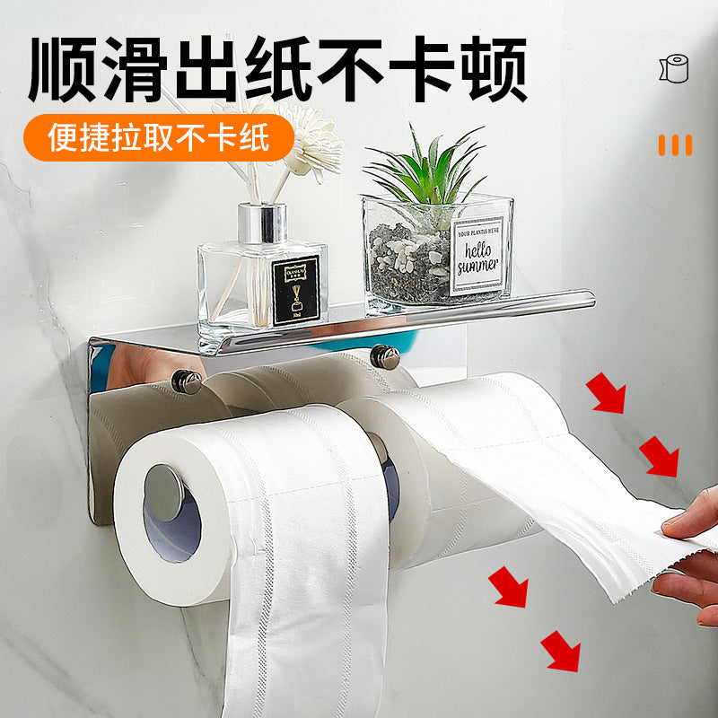Paper Tissue Holder 304 Stainless Steel Roll Paper Holder Hotel Toilet Paper Tissue Holder Mobile Phone Shelf Toilet Paper Holder Paper Tissue Box