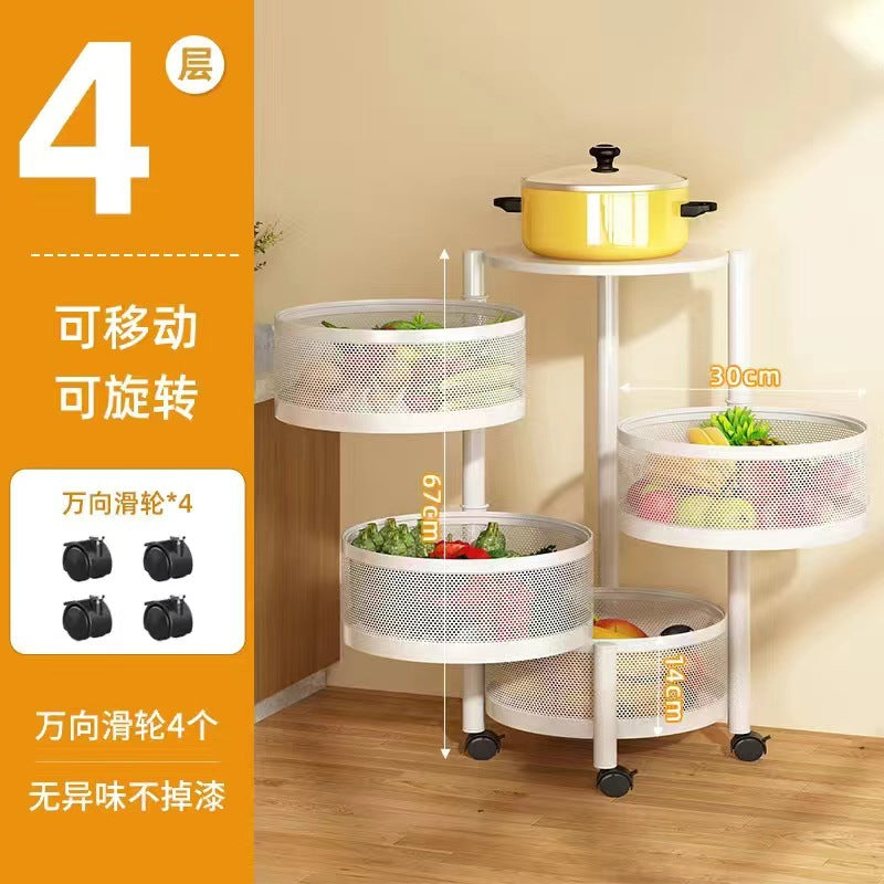 Kitchen rotating multi-functional storage rack, household floor-standing multi-tier snack cart, fruit and vegetable basket organizer