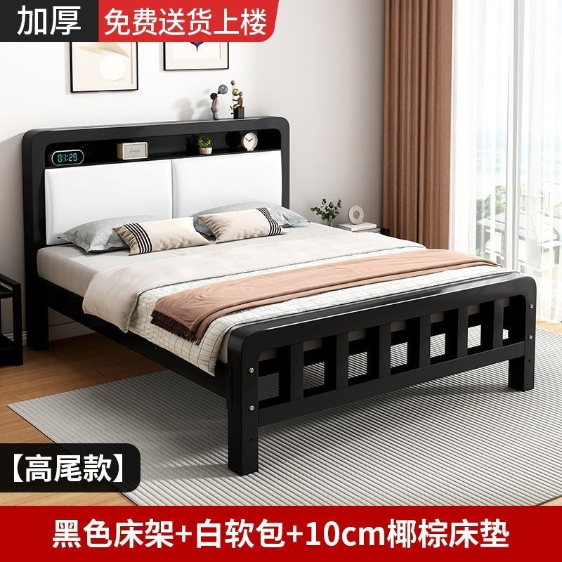 Wrought iron bed double bed for home bedroom kids small apartment single thickened reinforced iron frame bed soft package for rental room