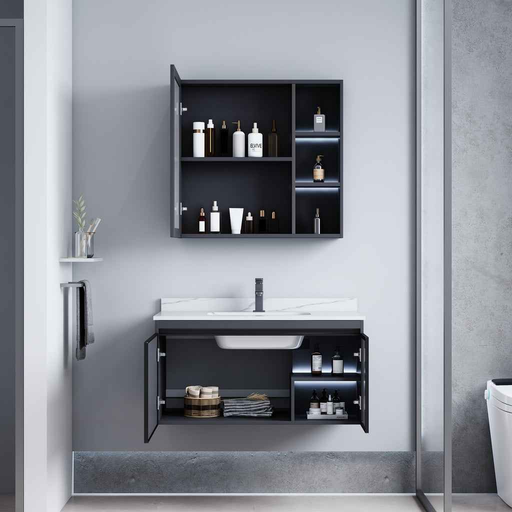 陶瓷一体盆浴室柜镜柜简约现代太空铝智能浴室柜组合套装一件批发