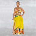 C6263 cross-border   fashion women's color block tie-up sleeveless bandeau maxi dress