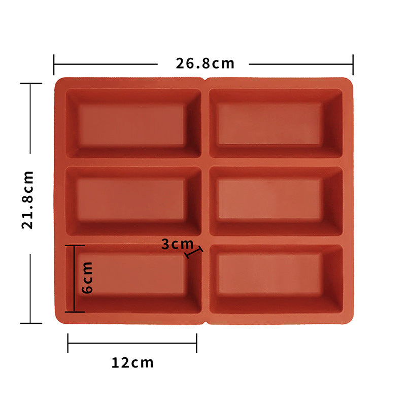 Cross-border supply of food-grade silicone high temperature resistant chocolate molds, six rectangular silicone chocolate molds