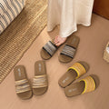 New woven striped thong sandals - summer outdoor wear, flat, non-slip, retro style, fashionable and versatile women's slippers