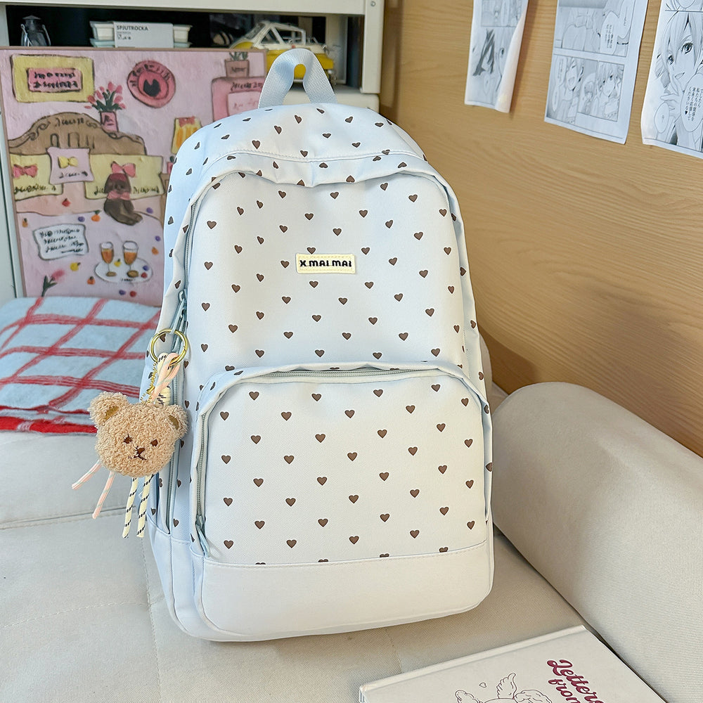 Korean style heart & polka dot backpack - women's large capacity college style student backpack - trendy, versatile, and cute
