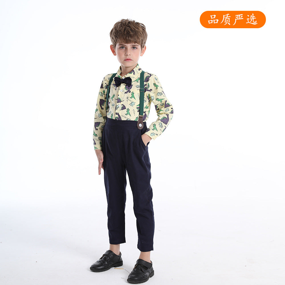 children's clothing, foreign trade boys' formal wear suit, host/flower girl outfit, kids' dinosaur print shirt performance costume