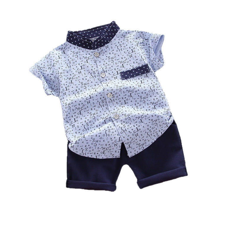 wholesale children's short-sleeve sets: summer boys' printed letter shirts, boys' short-sleeve t-shirt 2-piece sets