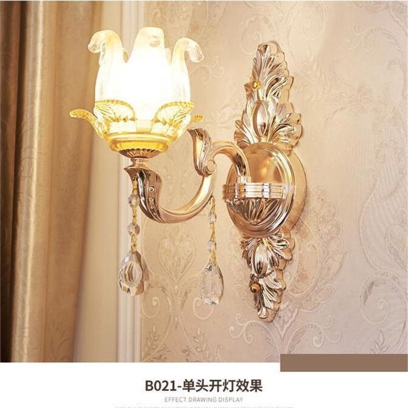 European crystal wall lamp - bedroom bedside, living room, hallway, aisle - single/double head candle decorative wall led sconce