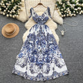 Palace style dress for women new arrivalniche styleretrofashionable styleprinting waist suspender long skirt