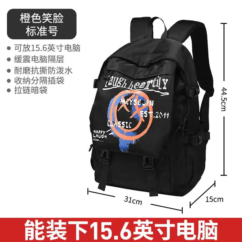 New Korean version backpack fashion couple bag computer junior high school college student schoolbag large capacity smiley face men's and women's backpack