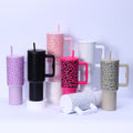 Custom leopard print handle car cup, 304 stainless steel vacuum insulated tumbler, large capacity portable cooler, ice bucket cup