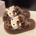 New autumn/winter cotton slippers: warm, comfortable leopard print kitten design, closed-toe fuzzy slippers for women, perfect for indoor use