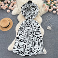 Luxury retro v-neck printed dress - women's summer french style tie-waist loose fit slimming midi shirt dress