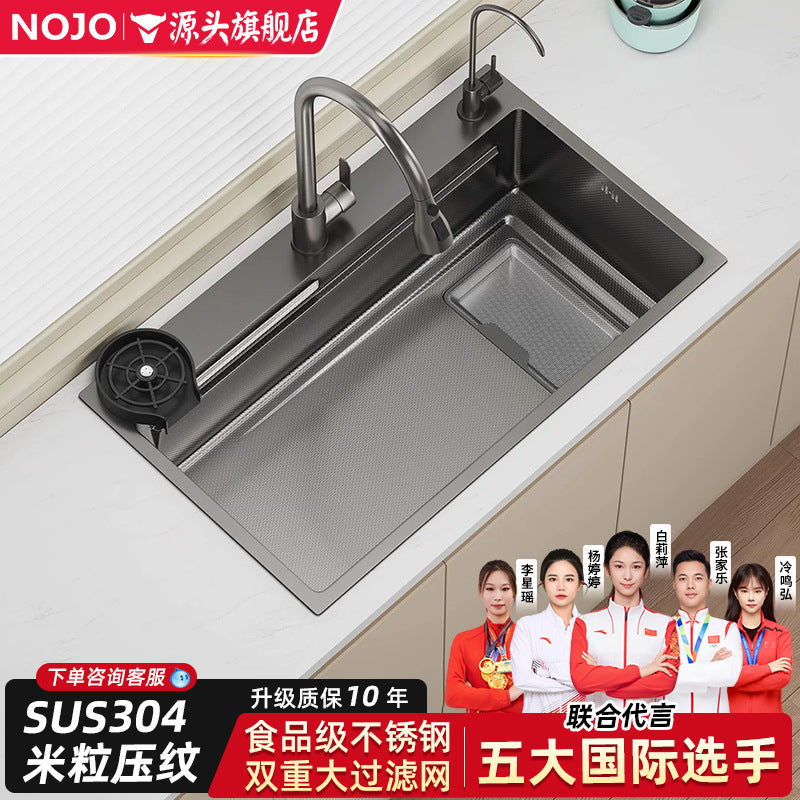 Kitchen sink large single slot 304 stainless steel sink basin thickened 5mm xiao mi grain sink single slot all-in-one