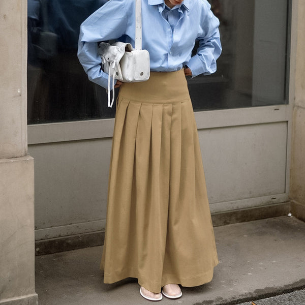 pleated skirt women's 2025 spring retro French heavy industry khaki pleated A-shaped skirt medium and long skirt wholesale