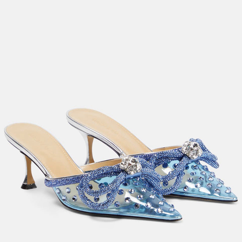 Huizhou new arrival rhinestone transparent high-heeled sandals women's stiletto pointed toe fashion high-heeled shoes one-piece belt toe export