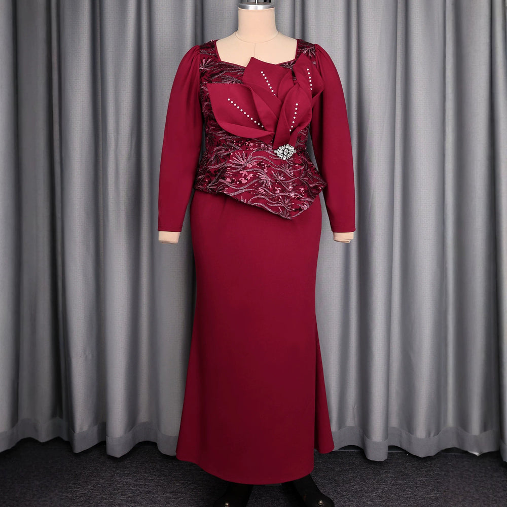 Autumn new arrival: sequin & beaded party dress - 3d floral, slim-fit, patchwork long sleeve, elegant banquet gown